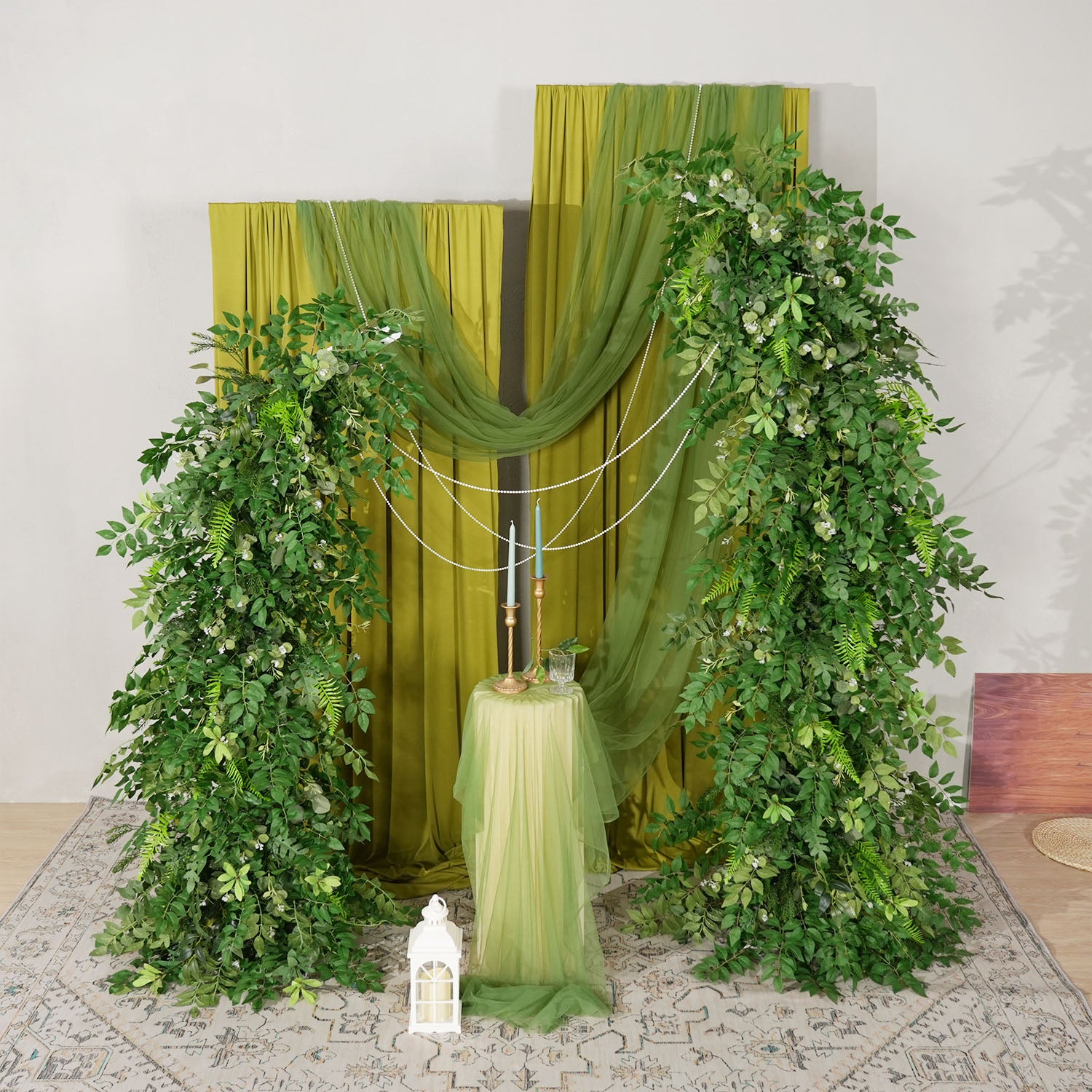 Uflower Green Leaf Horn Arch Wedding Party Backdrop Decor